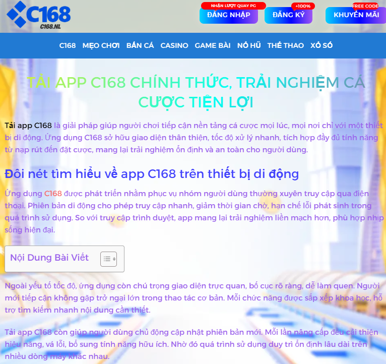 Hình ảnh trang hướng dẫn cách tải C168 app chi tiết